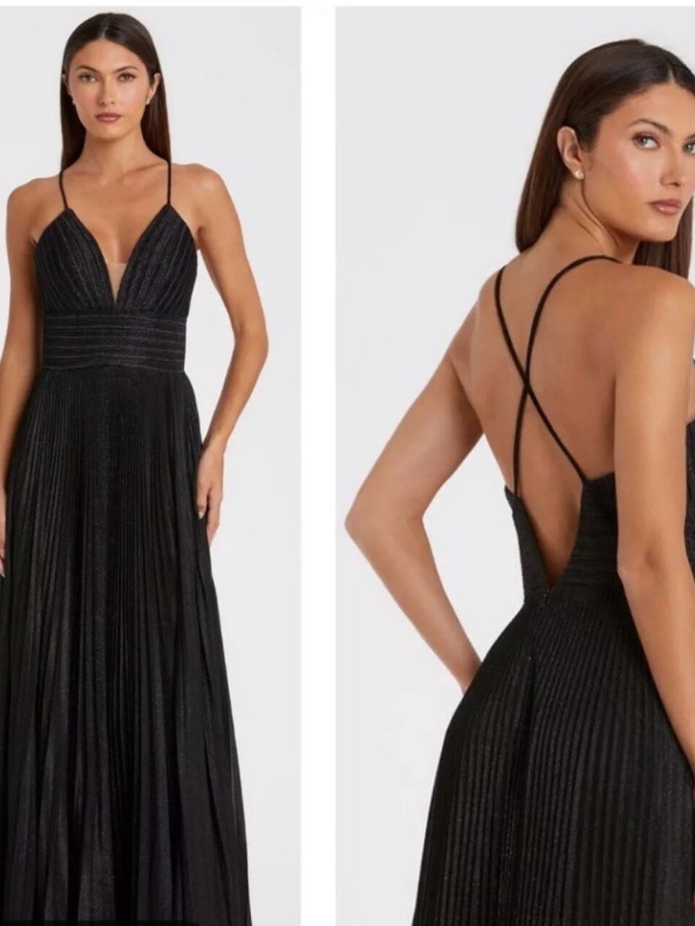 Mac Duggal  Black Plunging V-Neck Spaghetti-Strap Evening/wedding guest dress.